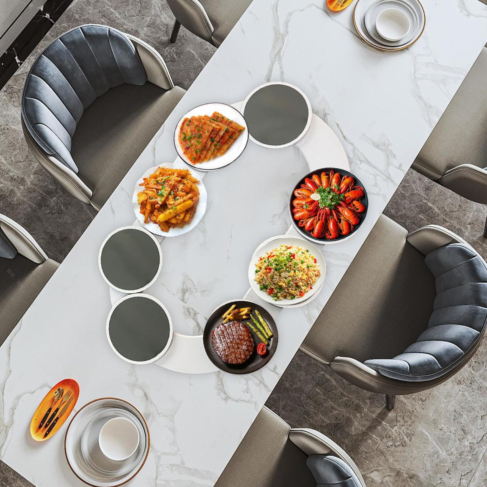 Lazy Susan - Giradischi per tavolo da pranzo, vassoio girevole per piatti rotanti, espandibile, per cucina e tavolo da pranzo, tazza portatile per cibo (A)