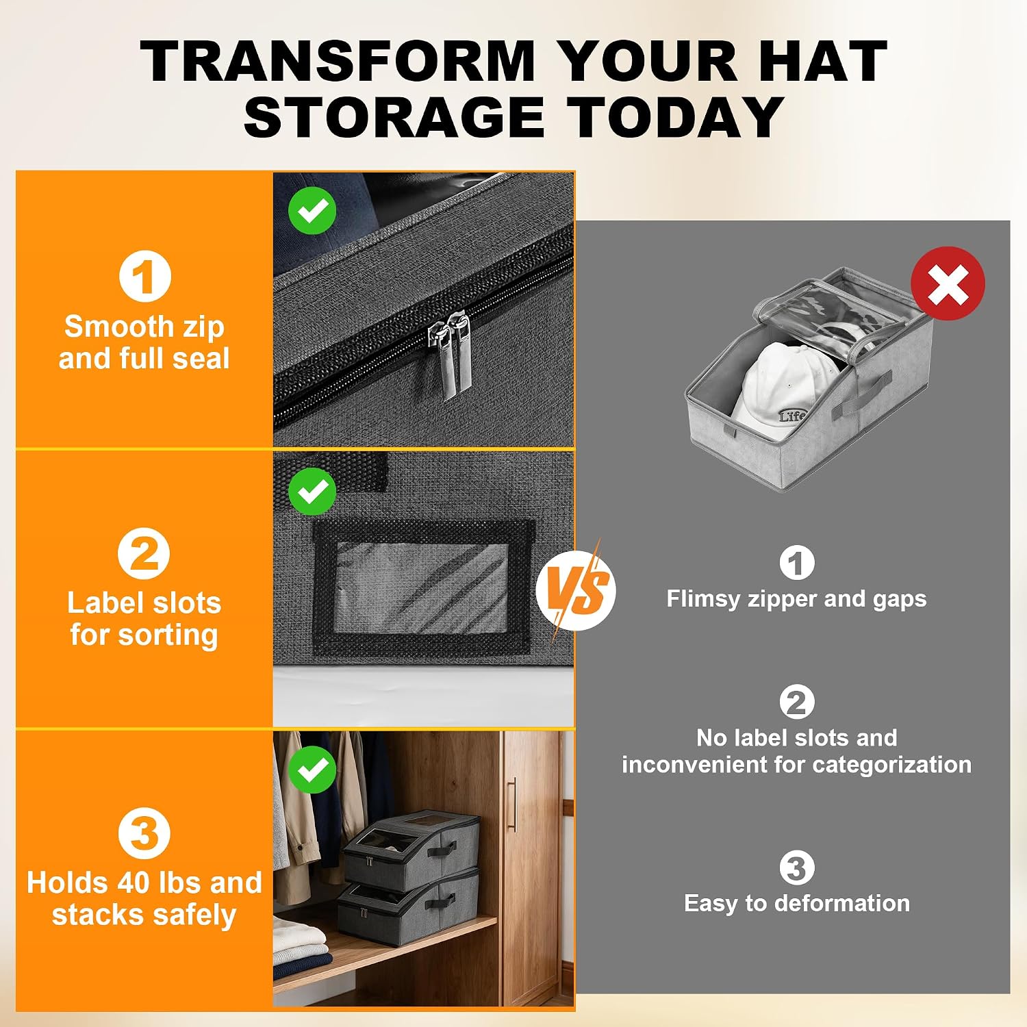 Hat Organizer for Baseball Caps, Hat Storage with Clear Window