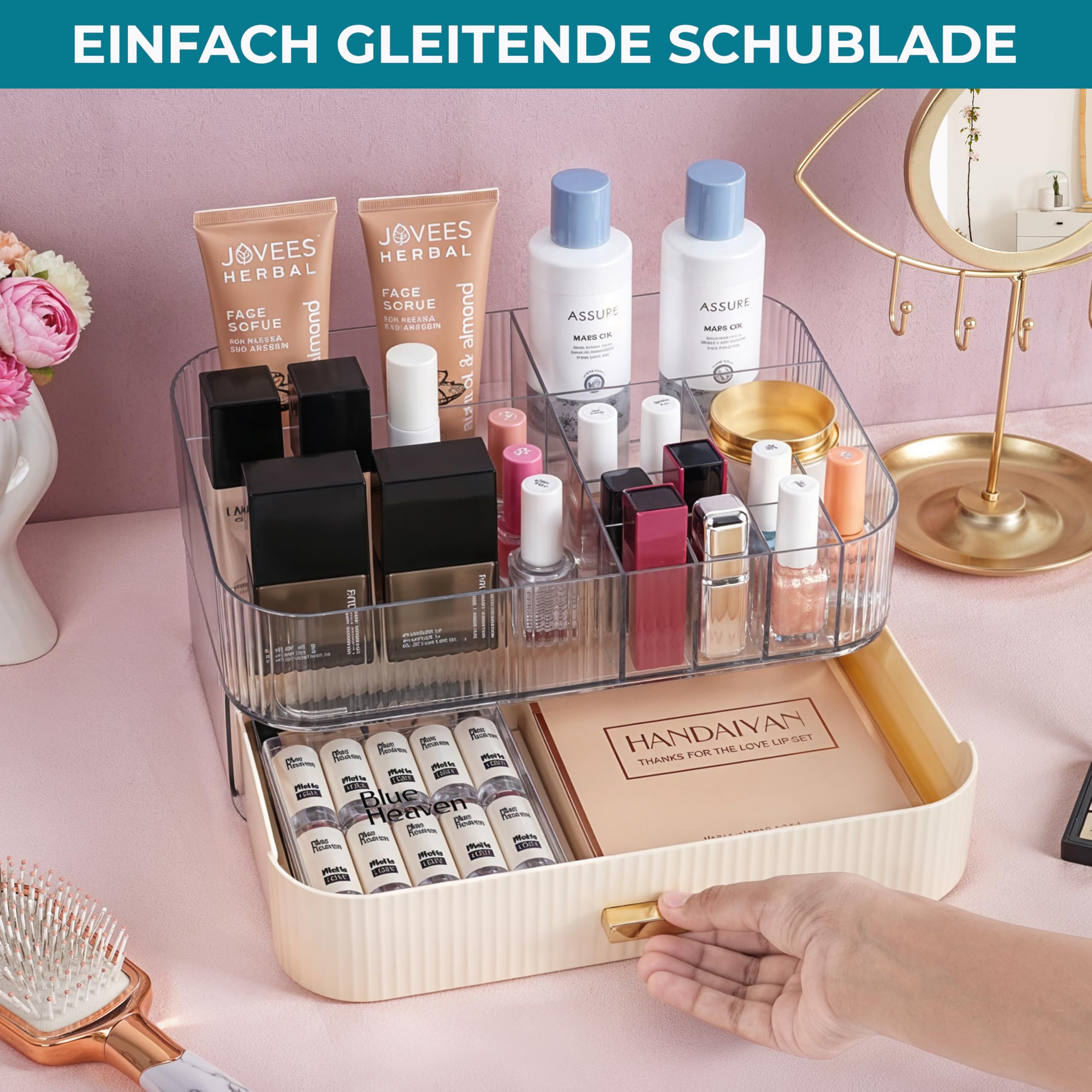 Acryl Kosmetik Organizer Mit Schublade – Stapelbar, Weiß, Für Schminktisch & Schreibtisch, 30x20x14 Cm