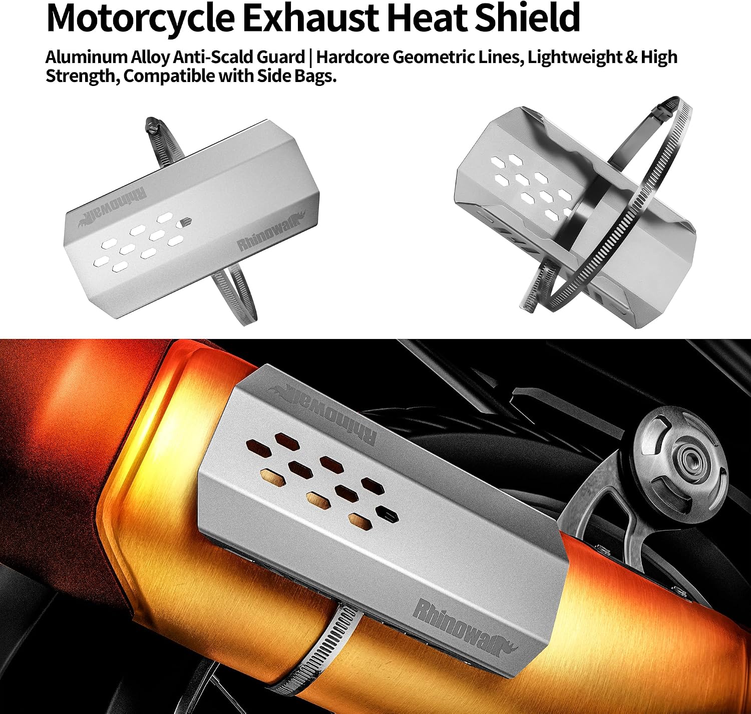 Rhinowalk Motorcycle Exhaust Heat Shield Universal Motorbike Exhaust Pipe Heat Cover Saddlebag Heat Insulation-Large