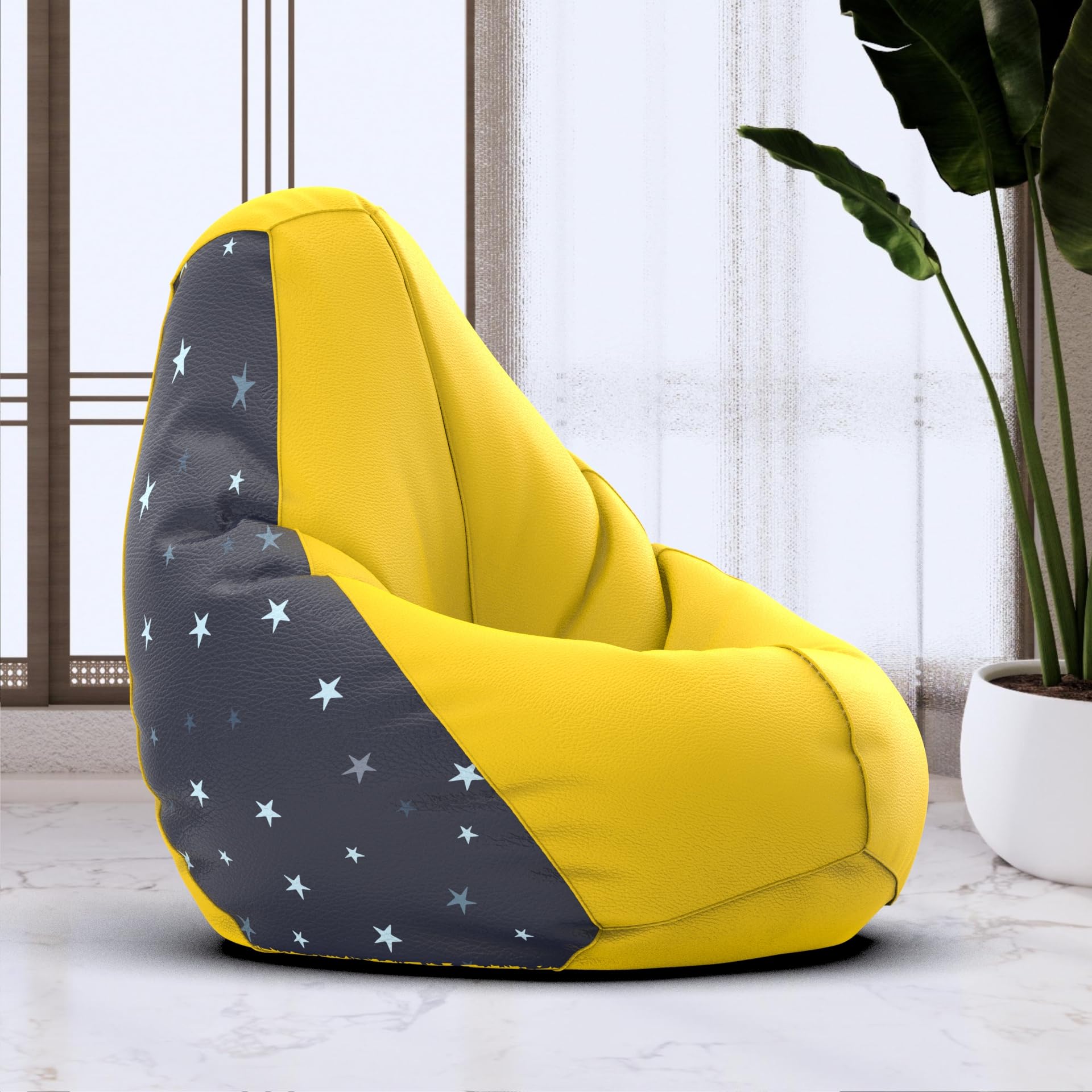 Bean Bag Chair Cover | Size: 6XL | Color: Star - H - Yellow Black | Without Beans | Premium Leatherette Cover (CMF 2948)-image-46