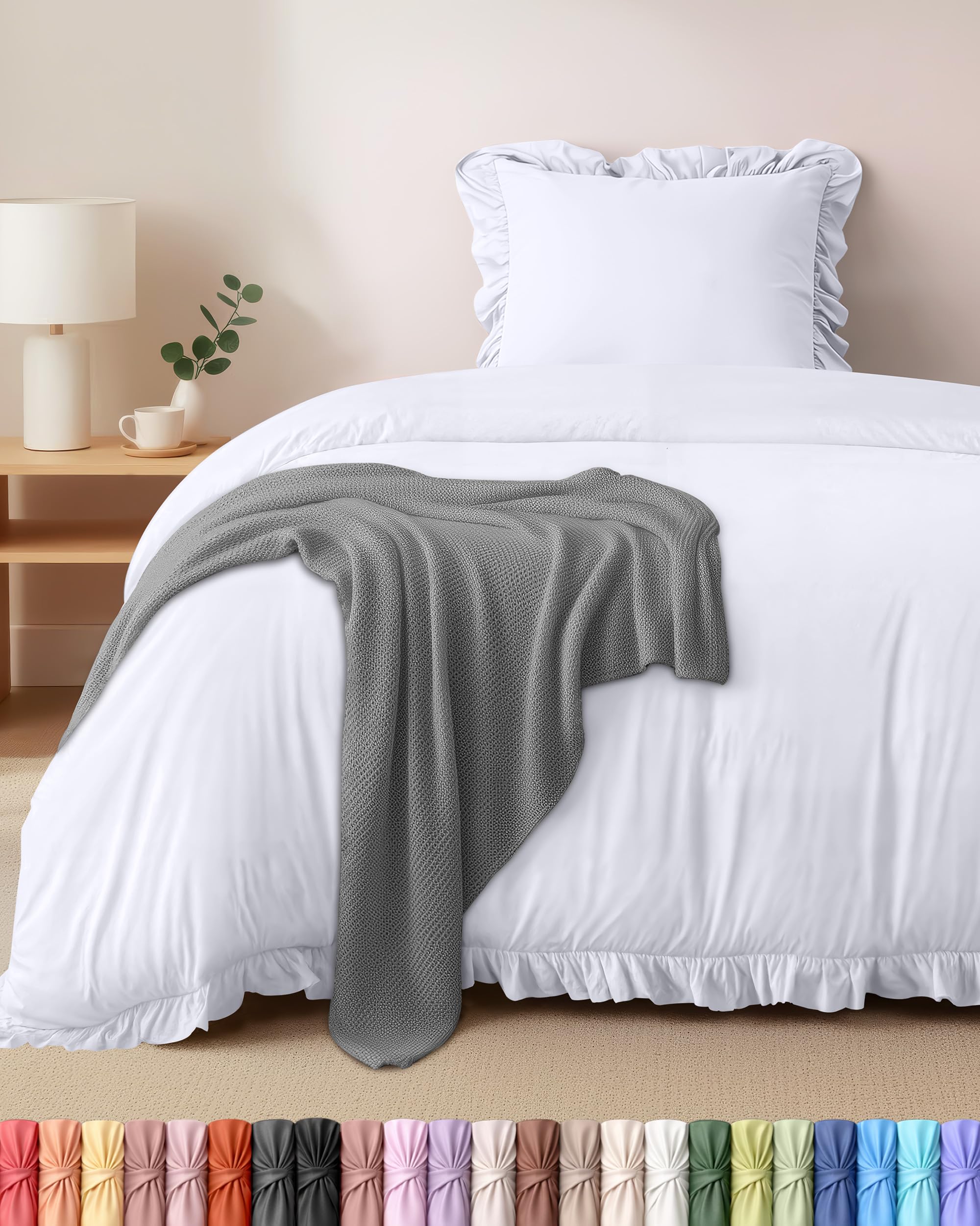 Utopia Bedding Ruffle Bedding Set 135x200 cm - Microfiber Duvet Cover 135x200 cm + 1 Pillowcase 80x80 cm - White — image 1