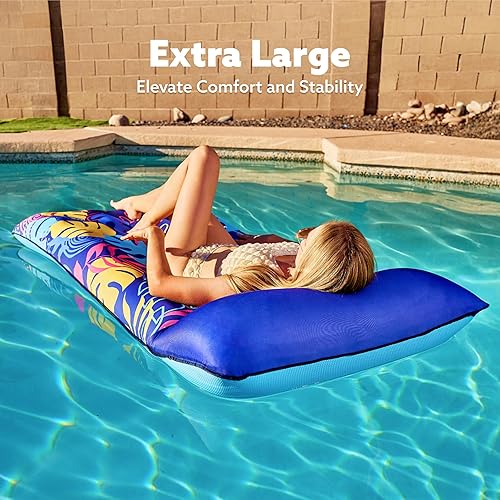 Miniatura 5 de SLOOSH Flotadores inflables para piscina, balsa Alfombra de piscina cubierta de tela XL para adultos, flotador de agua inflable ultra cómodo con