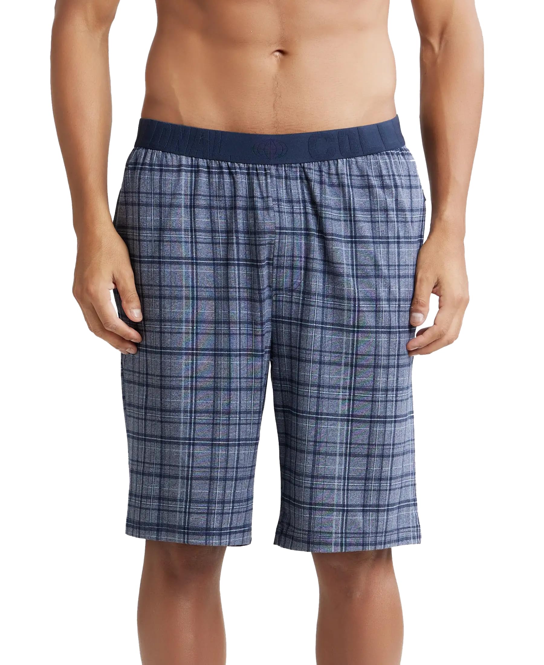 IM02 Men's Tencel Micro Modal Cotton Elastane Stretch Regular Fit Checkered Sleep Shorts with Side Pockets