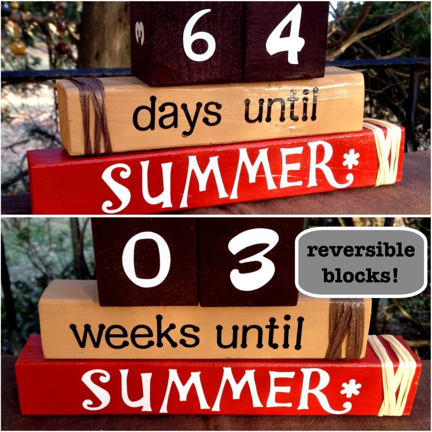 COUNTDOWN TO SUMMER! Reversible and interactive wood word stacking block set for summer countdown for home and classroom decor.