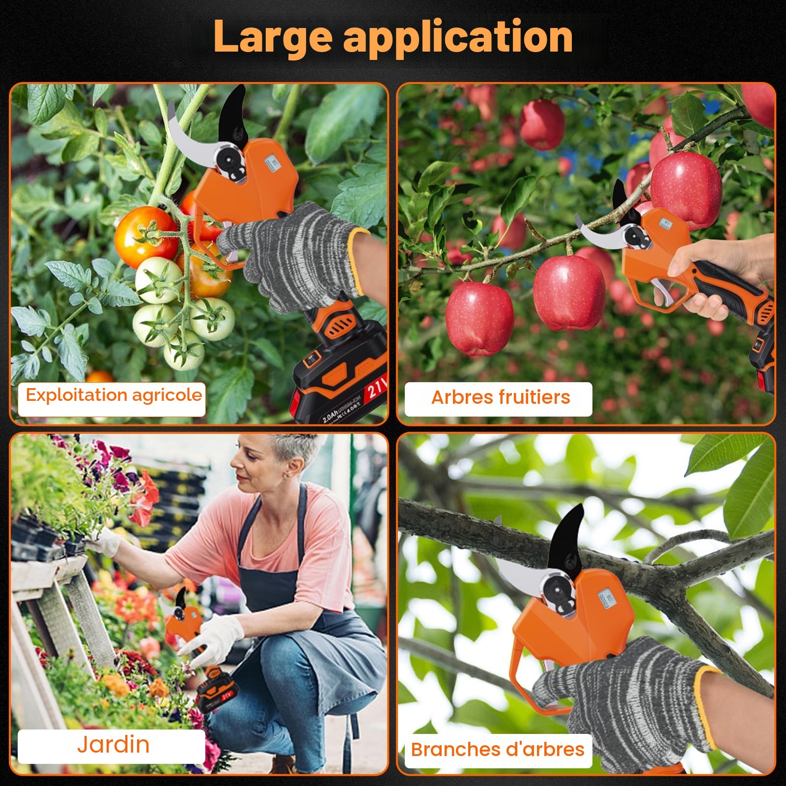 Sécateur Électrique Sans fil 50mm: Sécateur électrique avec Écran avec 2 Batteries de 2.0Ah, 20/30/50mm Sécateur sans fil à Coupe Progressive pour Jardinage, Vigne, Arbre Fruitier