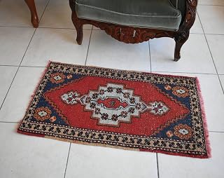 Small Oushak Runner, 3.2x1.7 ft Vintage Rug, Handknotten Runner, Entry Rug, Mini Rug, Turkish Runner, Hallway Rug, Faded Anatolian Rug, Y19