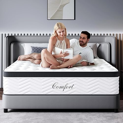 Vista 13 de Colchón matrimonial de 14 pulgadas, colchón híbrido de firmeza media en una caja con resortes ensanchados, alivio de presión y aislamiento