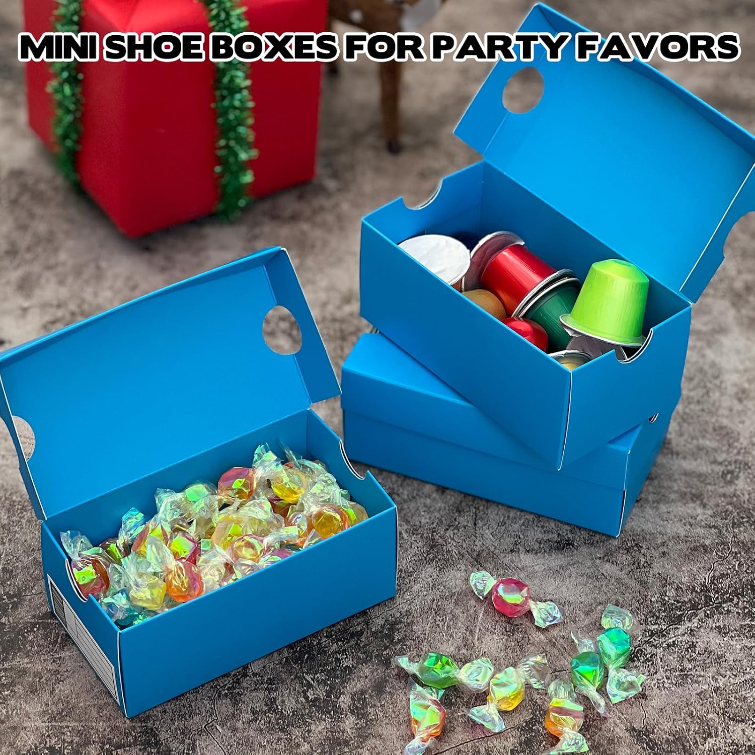 24 Pack Mini Sneaker Boxes for Party Favors 4.7 x 2.5 x 2 Inch Mini Shoe Gifts Boxes for Candies Cookies Snacks Sports Small Gift Case with Label for Wedding , Holiday, Birthday Party Favor (Blue)
