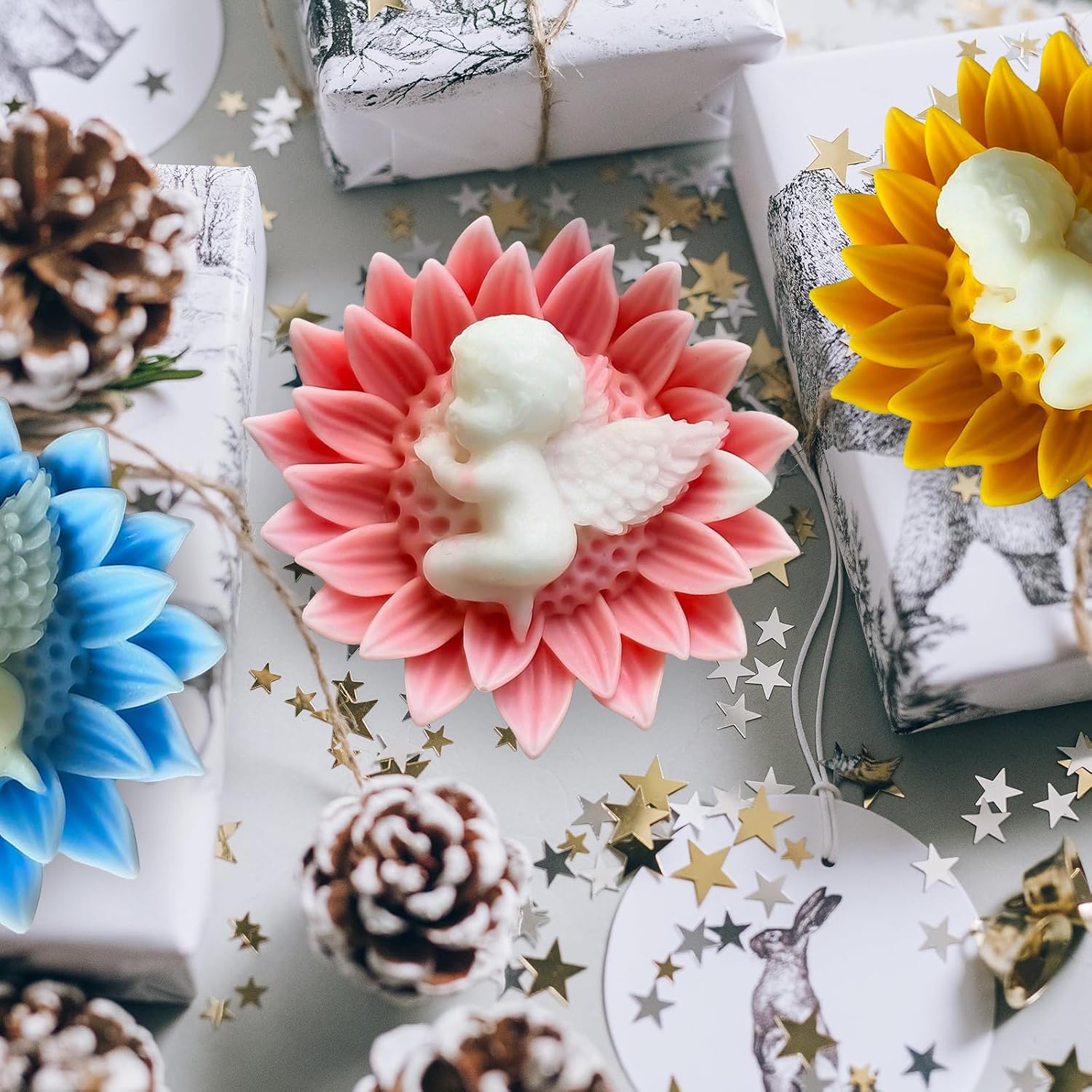 3D Flower Silicone Candle Soap Molds, Angle Baby Sunflower Shape Fondant Chocolate Cake Decoration Mold, Epoxy Resin Casting Wax Concrete Polymer Clay Mold for Craft Baby Shower Wedding Decor image 5
