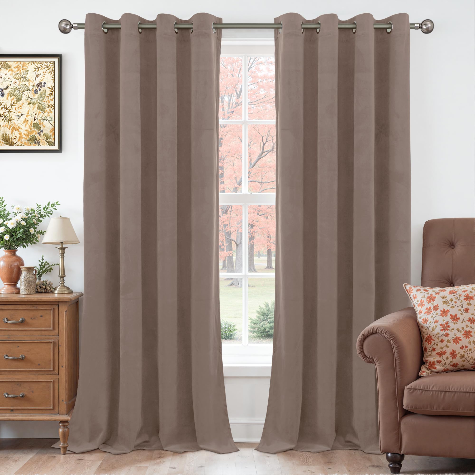 YoungsTex Extra Long Velvet Curtains 96 Inch Length 2 Panels for Living Room, Camel Thermal Insulated Blackout Drapes with Grommet Privacy for Sliding Door Bedroom, 2 Panels, 52 X 96 Inch — image 1