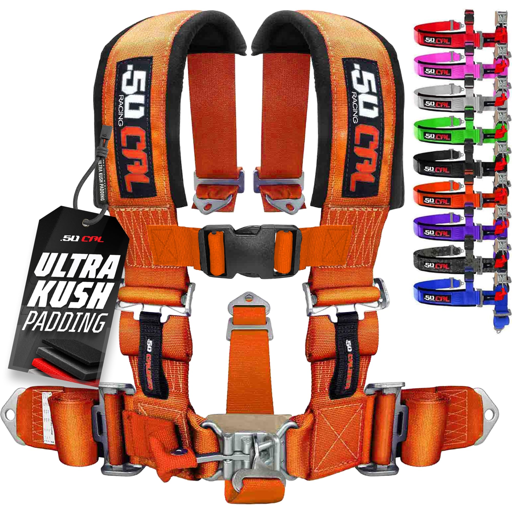 1pc 50 Cal Orange 5 Point Harness 3 inch Straps, Racing Harness Seat Belt