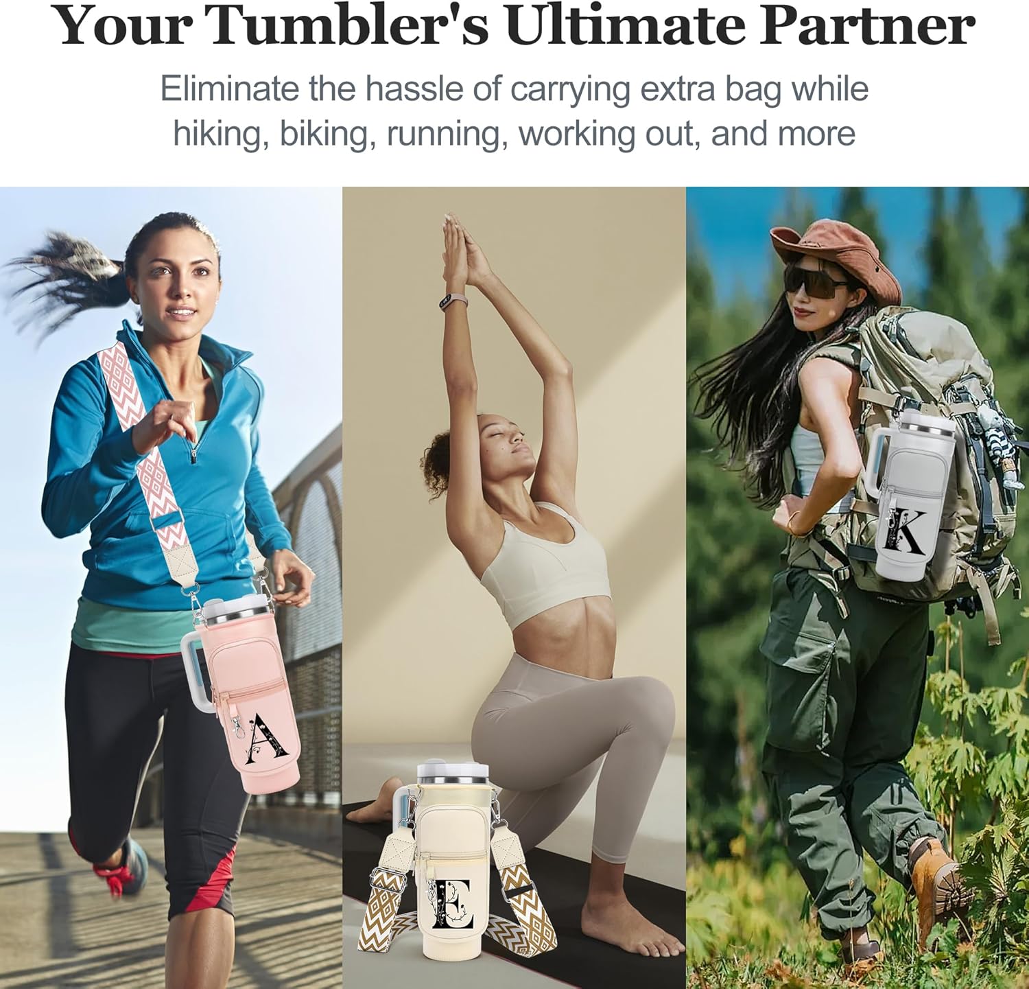 LOKASS Initial Water Bottle Holder with Strap for Stanley Cup 40 oz Tumbler, Personalized A-Z, Water Bottle Carrier Bag with Phone Pocket & Carabiner for Stanley Cup Accessories - Image 7