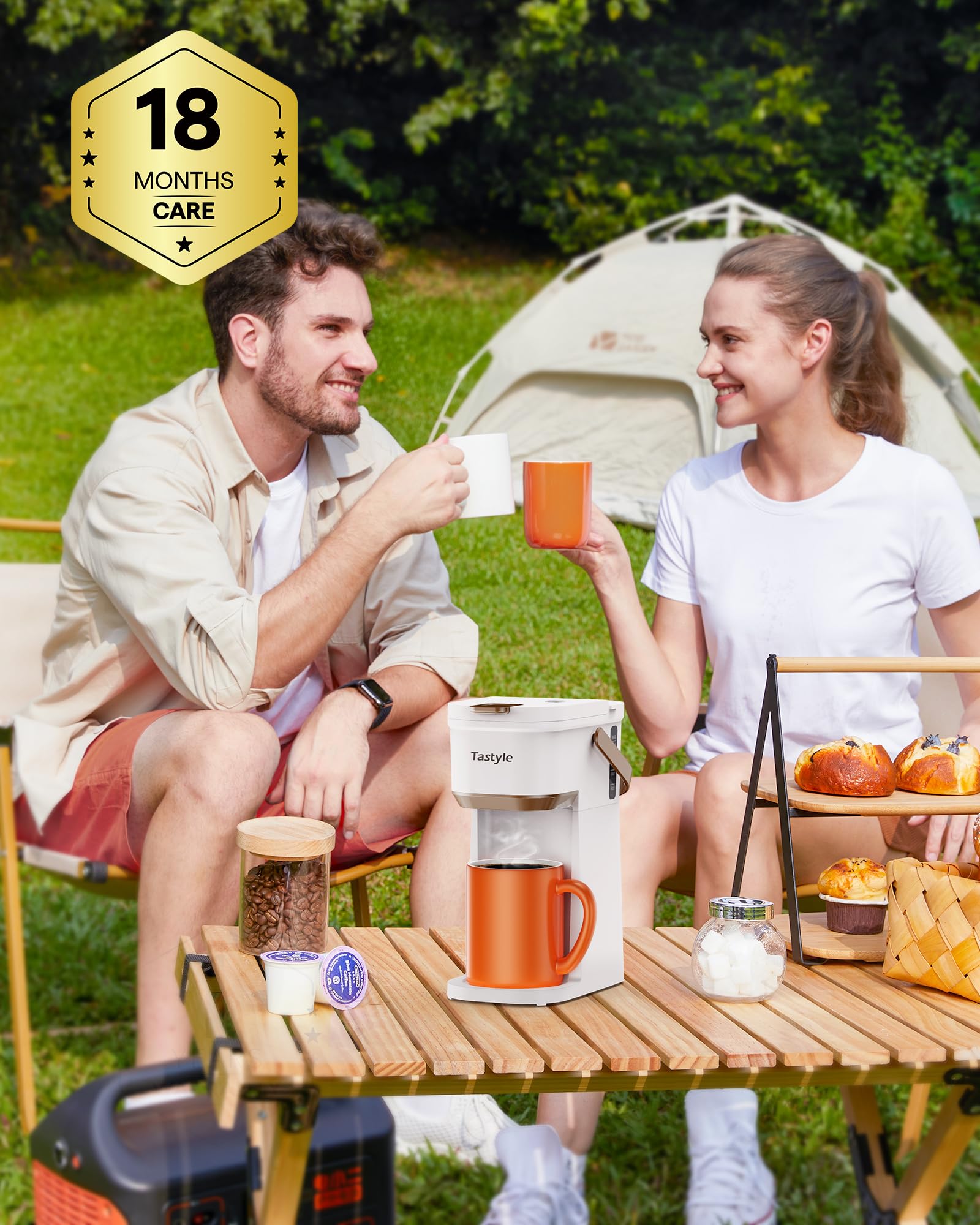 Tastyle Caffettiera a tazza singola per capsule K Cups e caffè macinato, mini macchina da caffè con manico portatile, dimensioni di preparazione da 6 a 12 once, per viaggi, campeggio, ufficio, camper