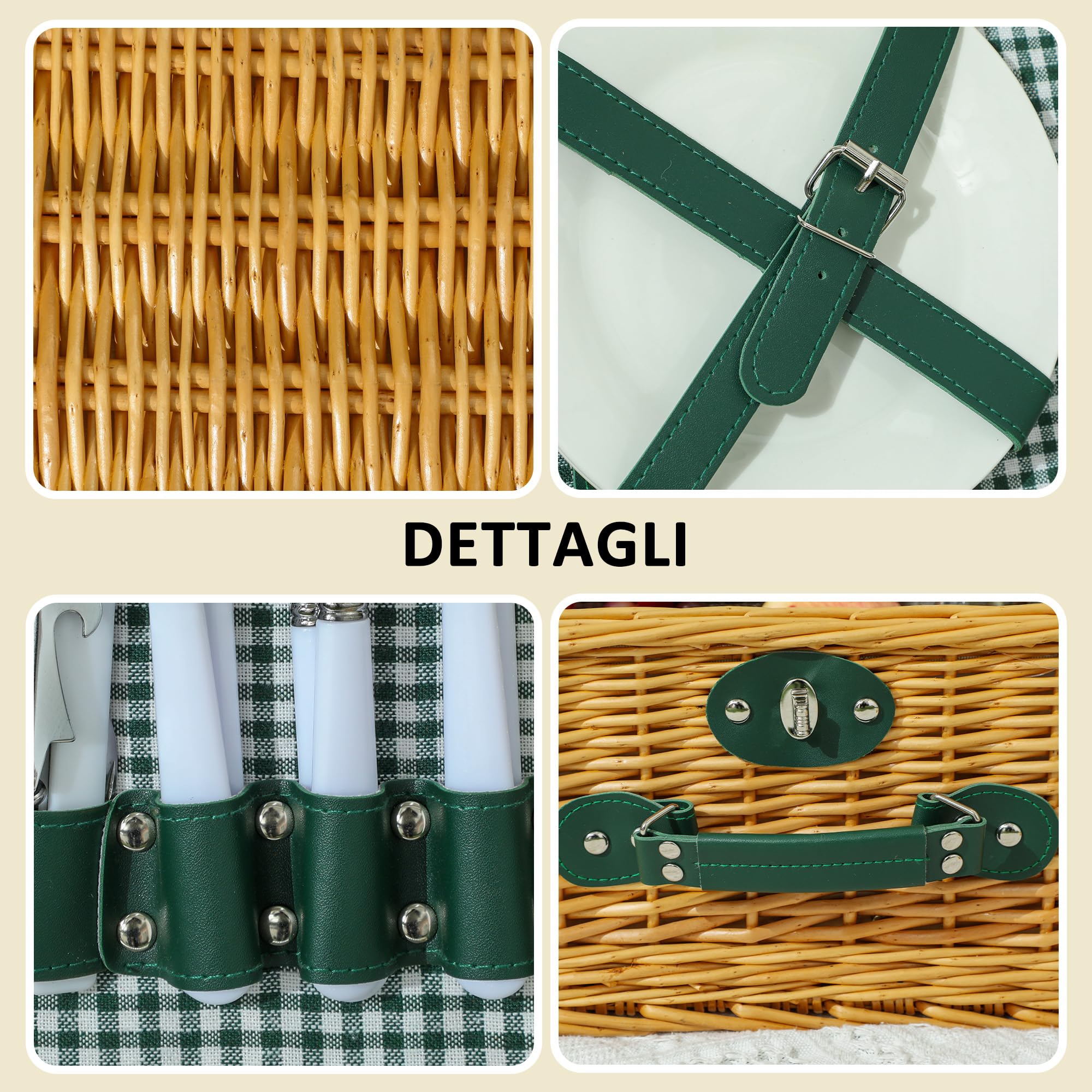 Outsunny Cestino da Picnic in Vimini per 2 Persone con Area Frigo, Cesto Picnic con 2 Piatti, 6 Posate, 2 Bicchieri e Cavatappi, 40x30x20 cm, Marrone Chiaro