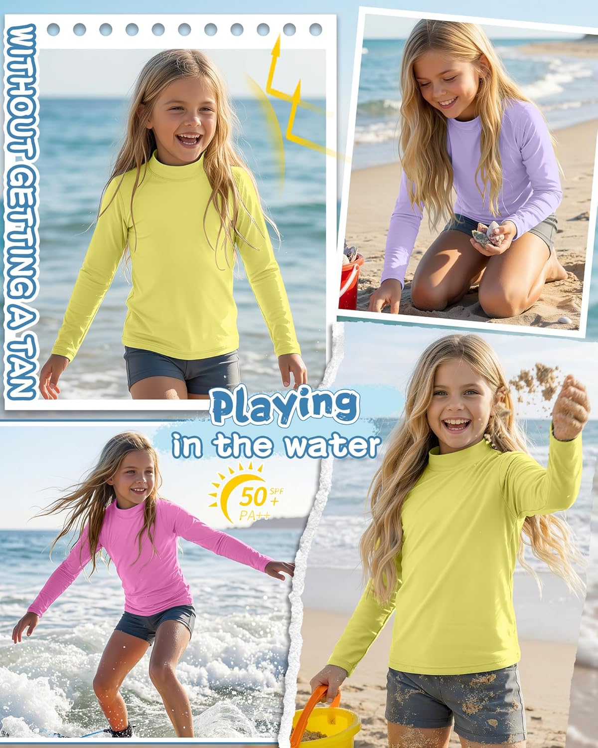 Xaatren 3 Pack Kid's Long Sleeve Rash Guards Girls Boys Mock Neck Sun Protection Swim Shirts Swimwear 5-14 Years Clothes