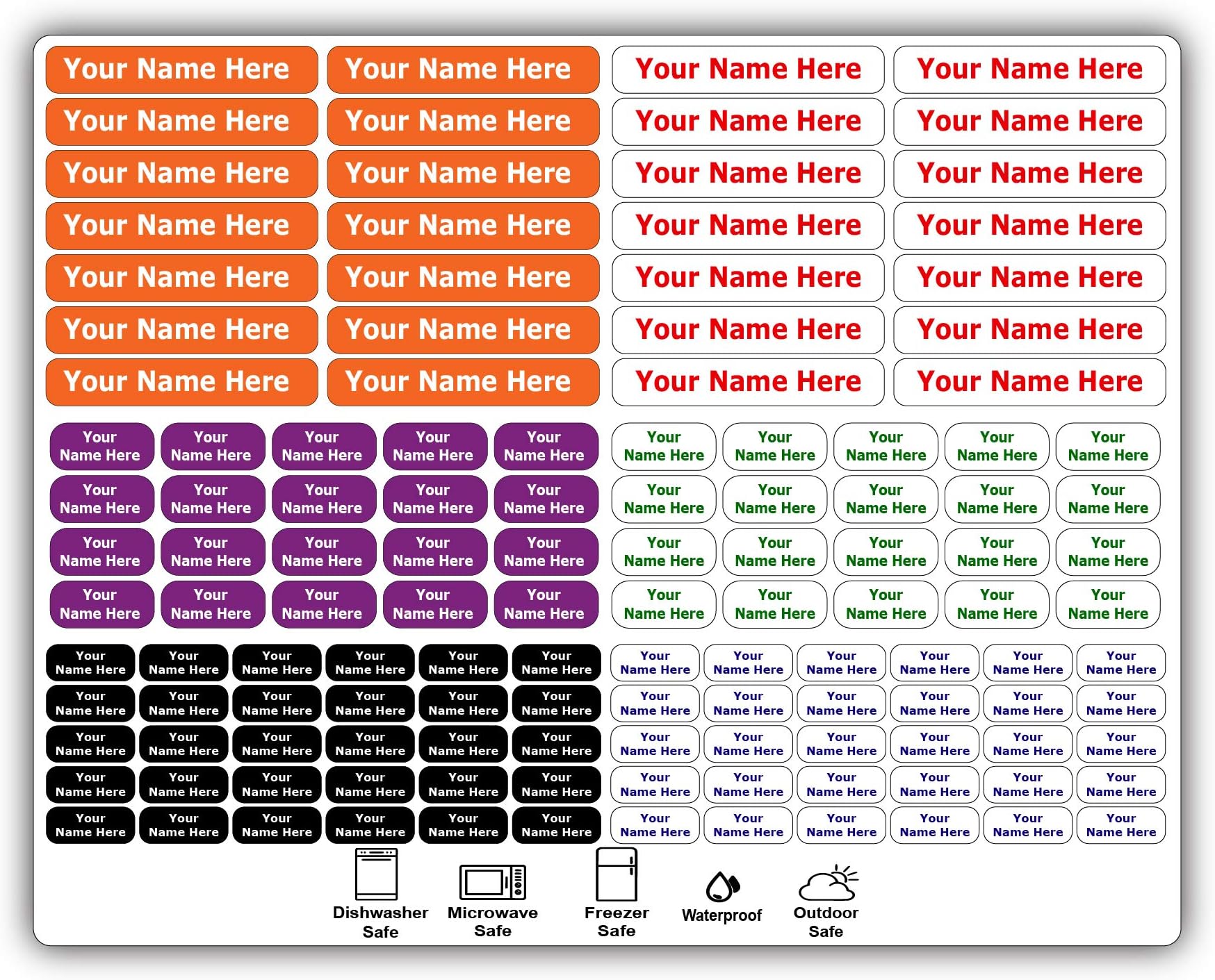 128 Personalized Waterproof Name Labels. Press and Stick Multi use Custom Name Labels. Highly Durable Customized Name Stickers with Permanent Self Adhesive. Great for School, Daycare or Camp