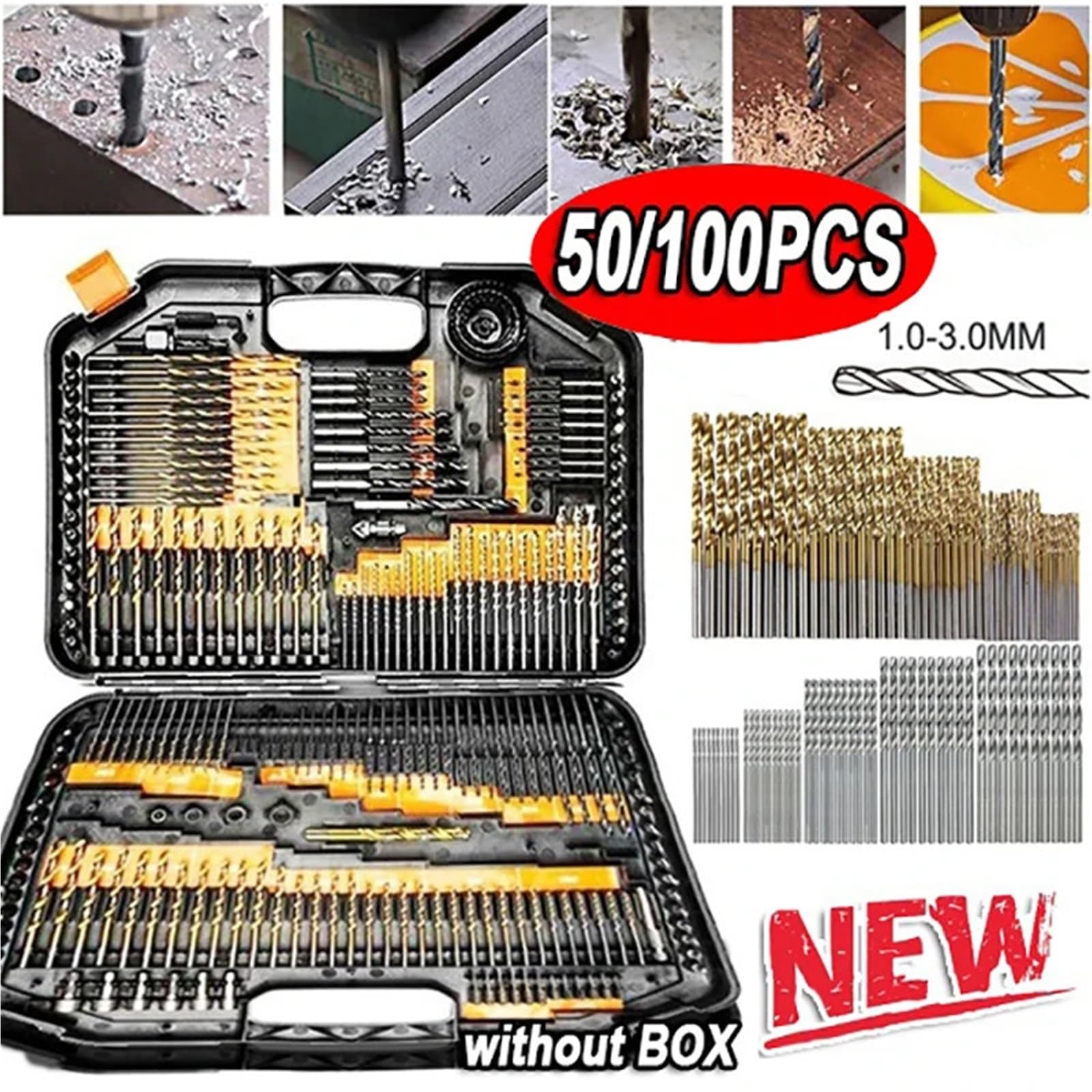 Punte Elicoidali Set di punte for trapano elicoidali da 100/50 pezzi con codolo esagonale strumenti perforazione for utensili elettrici for avvitatore a percussione HSS(100pcs Gold Silver)