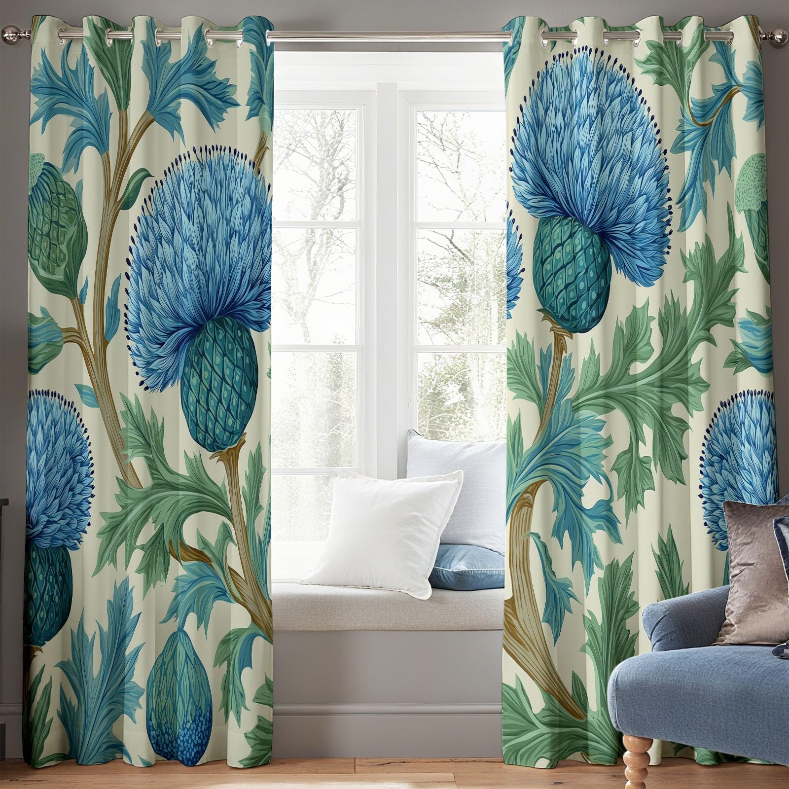 Klasyczne kwiatowe botaniczne zielone liście zasłony zaciemniające zestaw 2 sztuk, 91,5 l x 214 H cm, izolacja termiczna i akustyczna do salonu, jadalni, biura, hotelu, zasłona kaszmirowa, redukcja