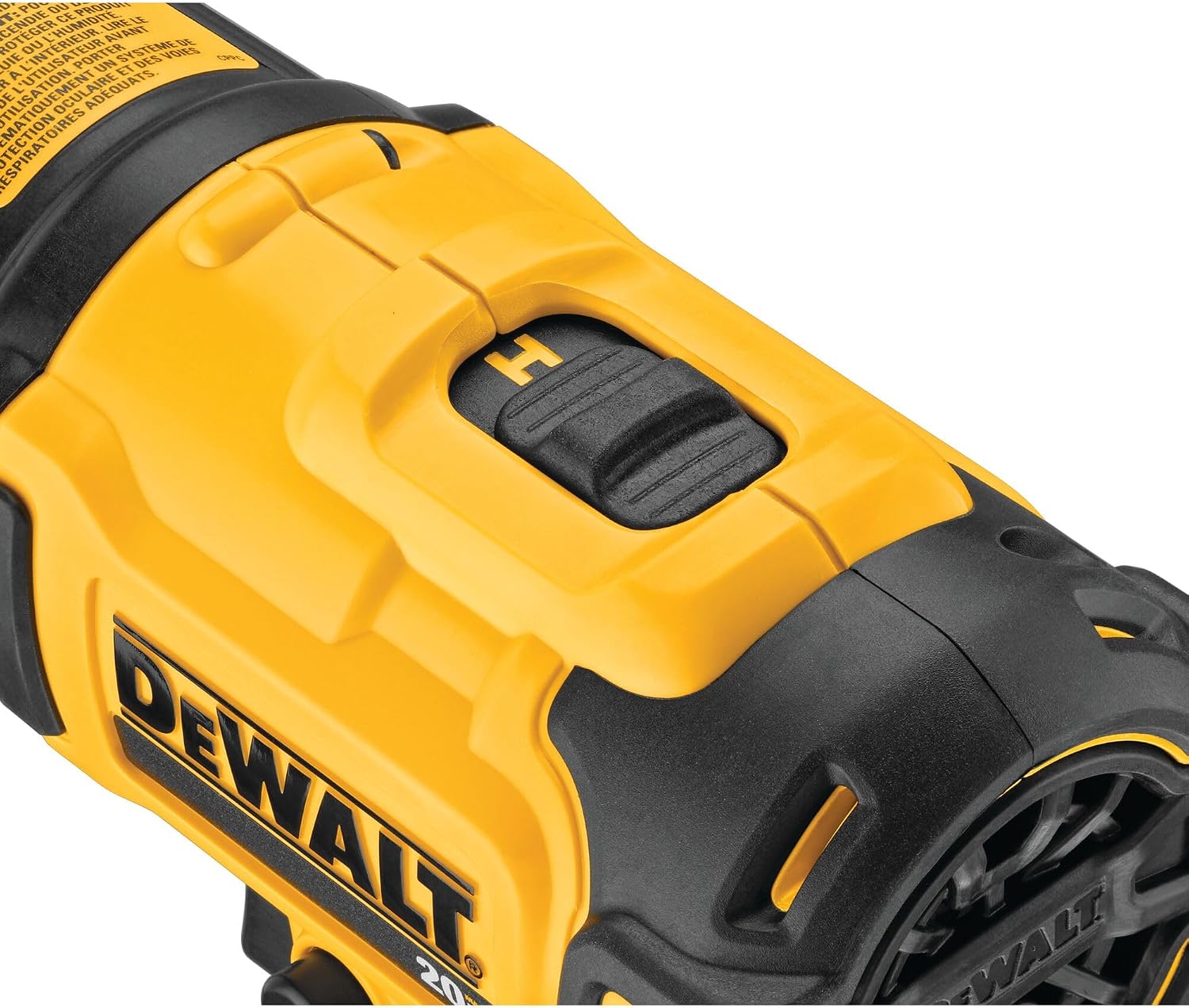 Close-up of the temperature selector switch on the DEWALT heat gun