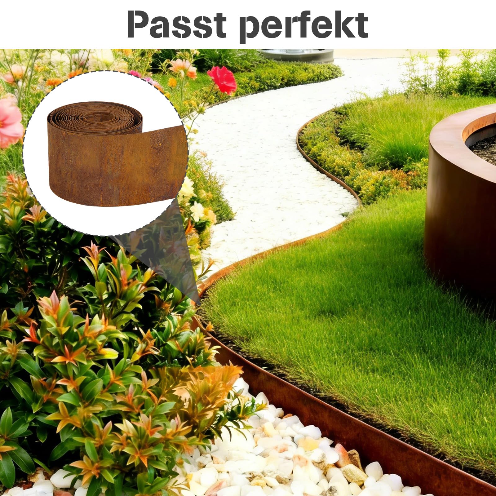ohbien 10 m de borde de césped de acero corten flexible de acero corten para césped, borde de metal de 15 cm de alto, resistente a la intemperie, fácil montaje para jardín, bancal, césped y caminos