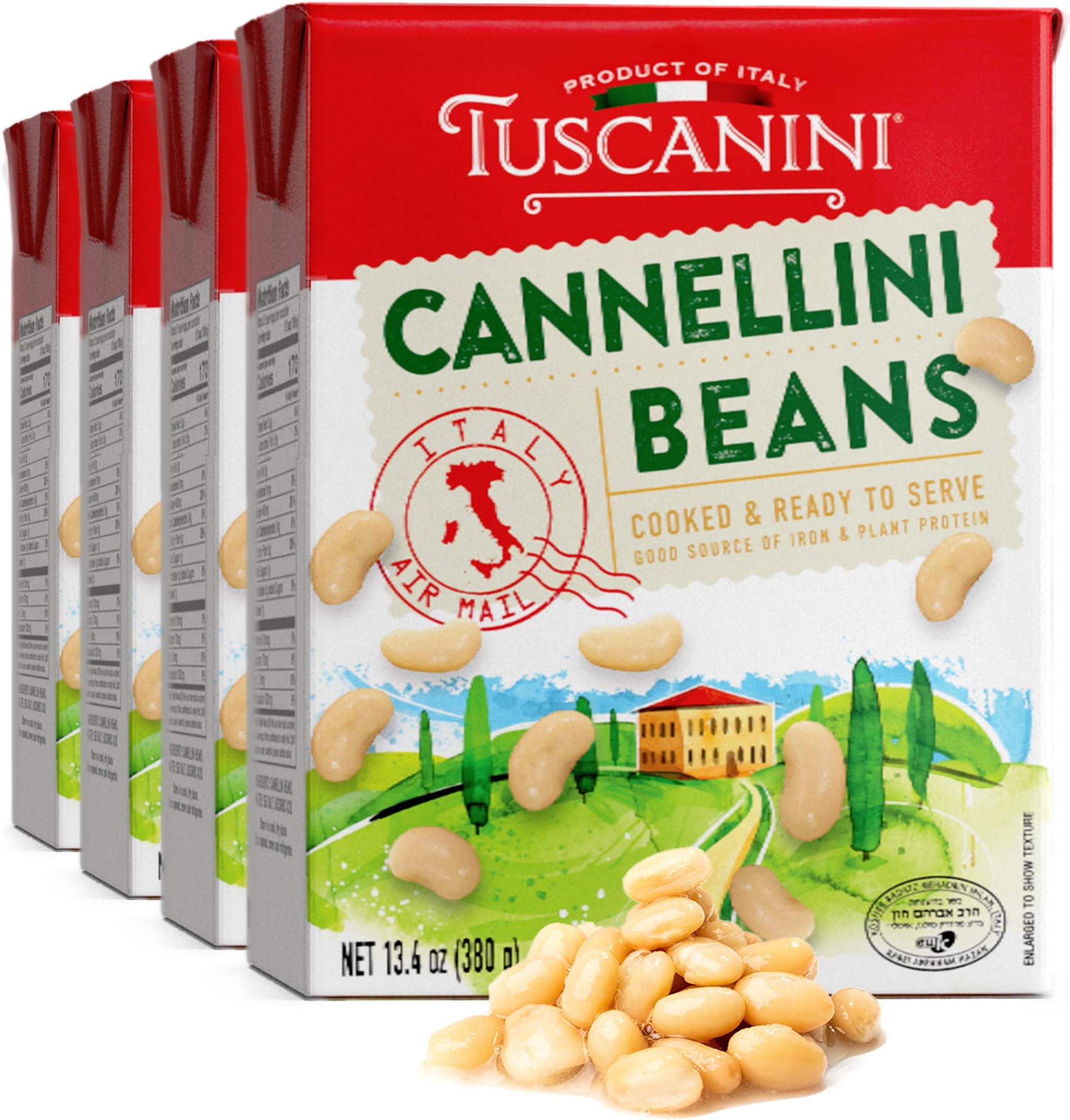 Tuscanini Cooked Cannellini Beans, White Kidney Beans, 13.4oz (4 Pack) | Ready to Eat | Premium Product of Italy | For Chili, Stews and Salad
