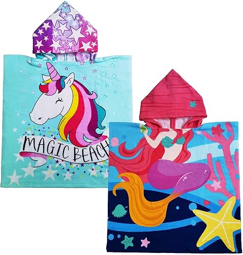 Poncho con capucha de unicornio y sirena para niños, para baño, piscina, playa, súper suave y absorbente, con bolsa de almacenamiento