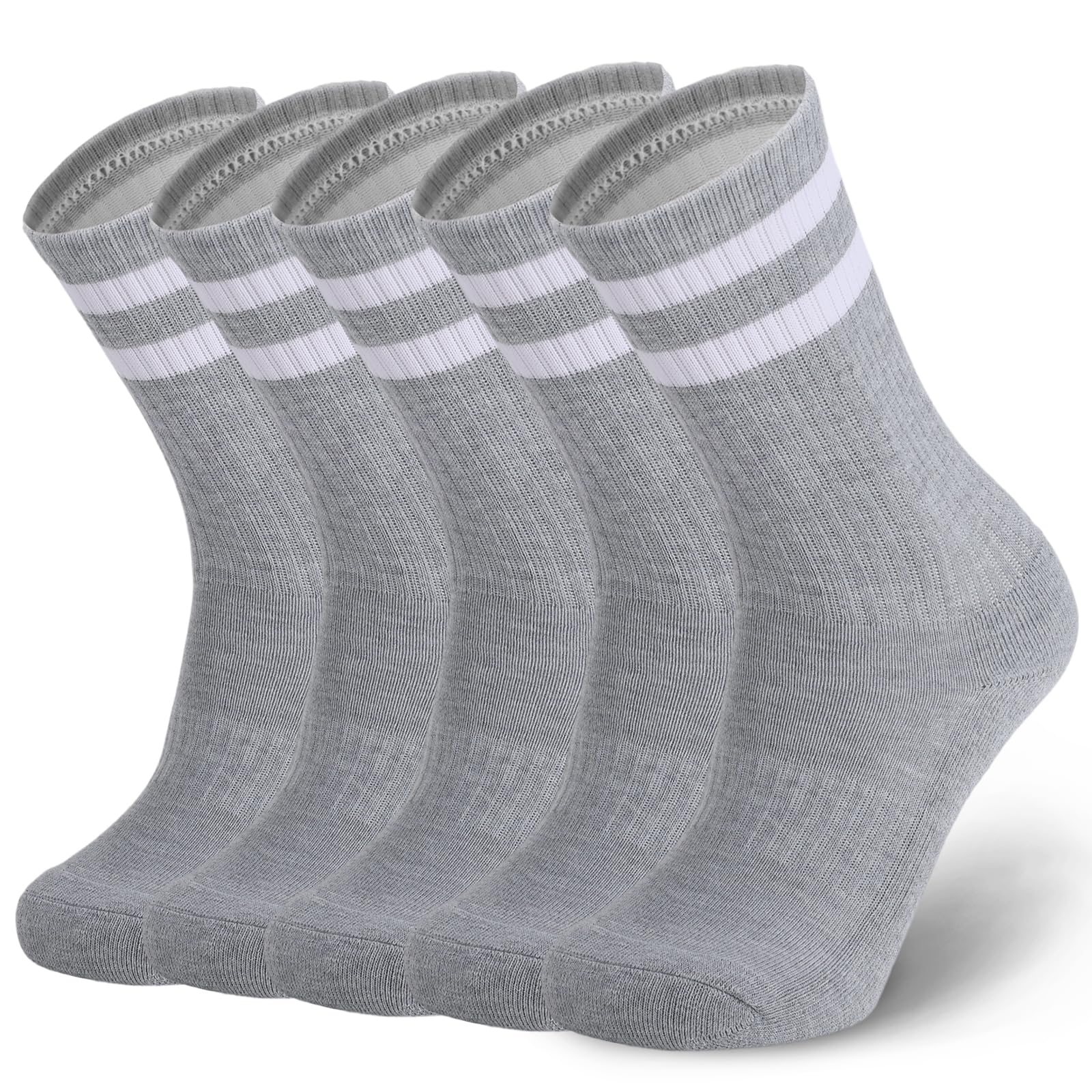 Ultrafun 5 Pairs Striped Crew Socks Cotton Cushioned Athletic Sports Running Socks for Men Women Teens