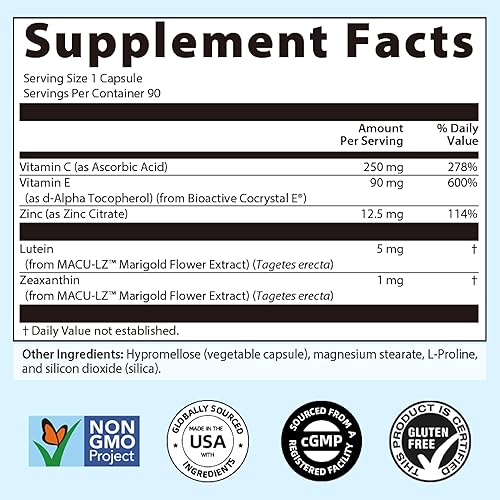 Miniatura 4 de Vitamina ocular contiene zinc, vitaminas C, E, luteína y zeaxantina para apoyar la fatiga ocular, exposición a la luz azul de la electrónica,