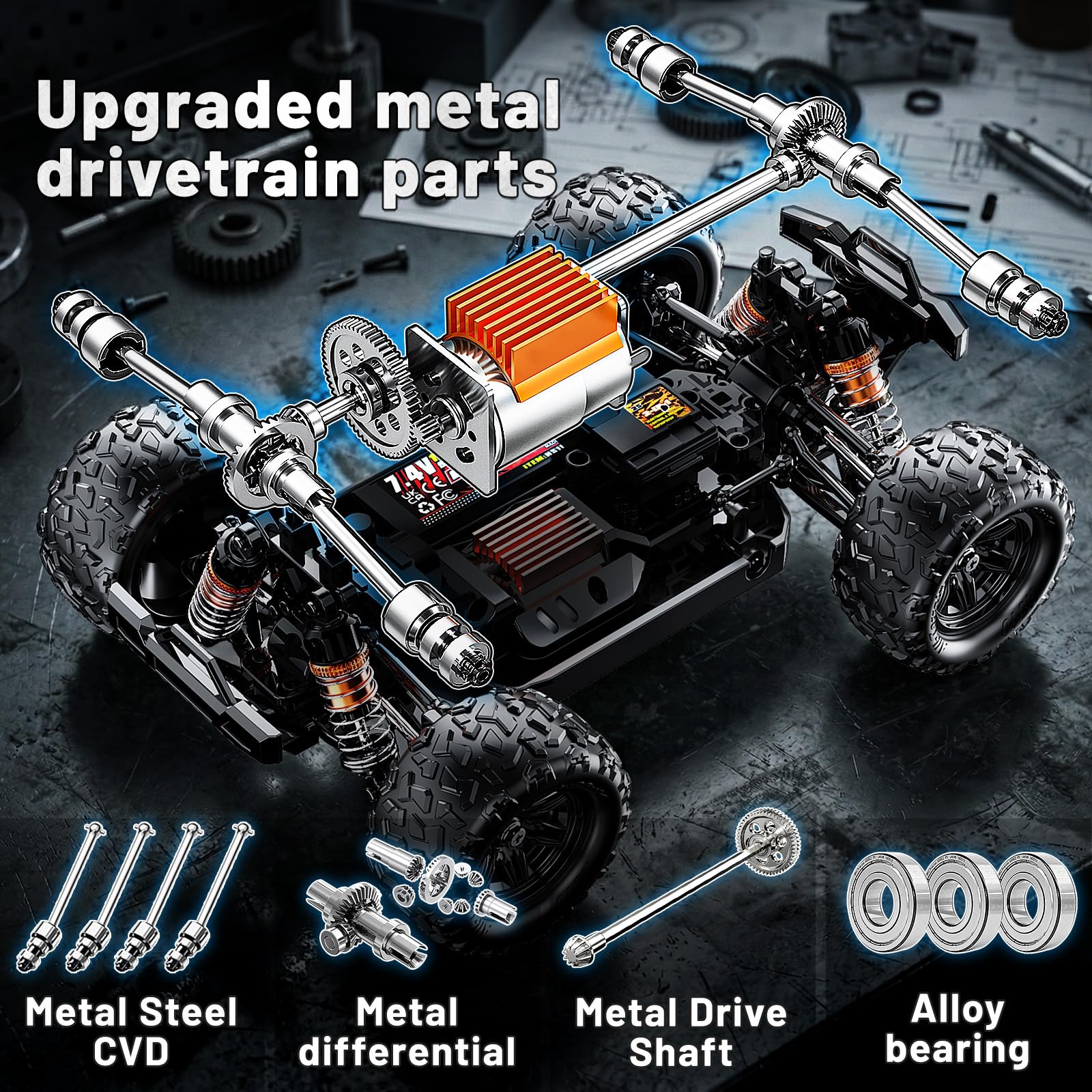 Womaqu Macchina telecomandata professionale Adulti e Ragazzi 1:18 4x4 RC 36 km/h, auto radiocomandata fuoristrada da esterno, resistente agli spruzzi, con Trasmissione in Metallo e 2 Batterie