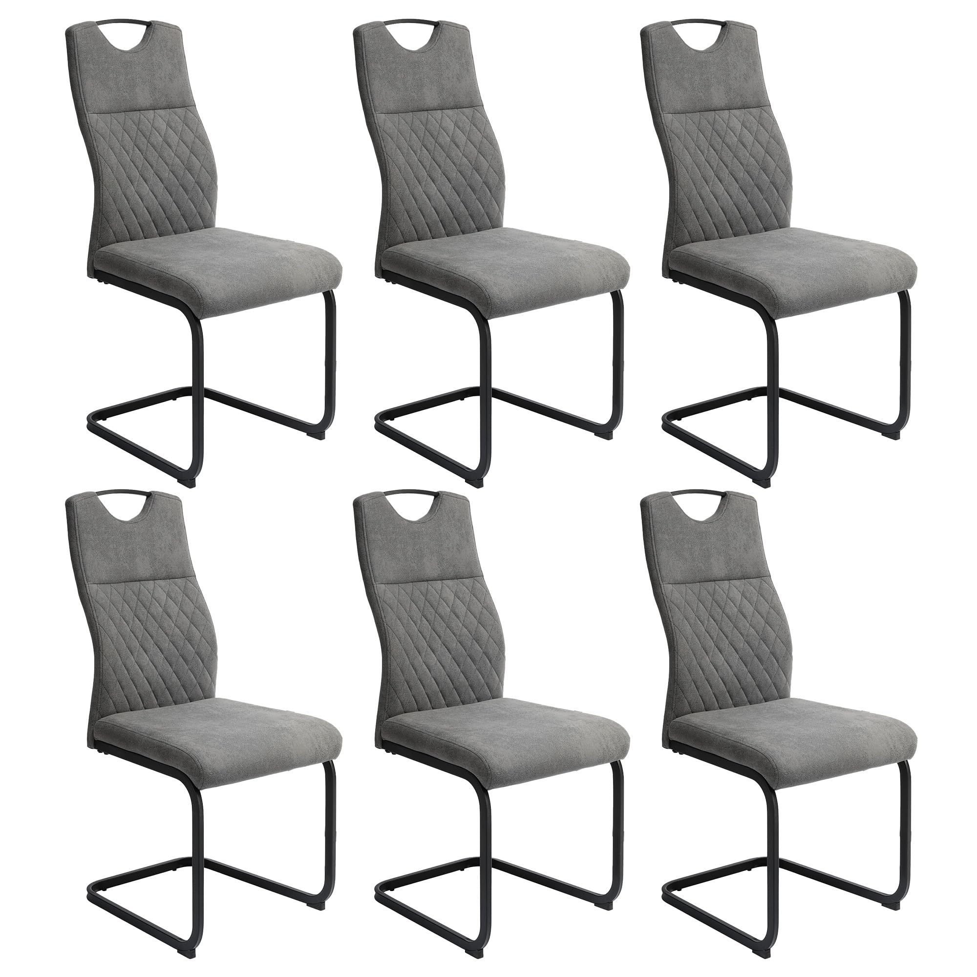 JIEXI Cantilever Dining Chair Set 6 Pieces Modern High Back Padded Seat with Chrome Legs and Side Chairs for Living Room (Grey 6 Chair)