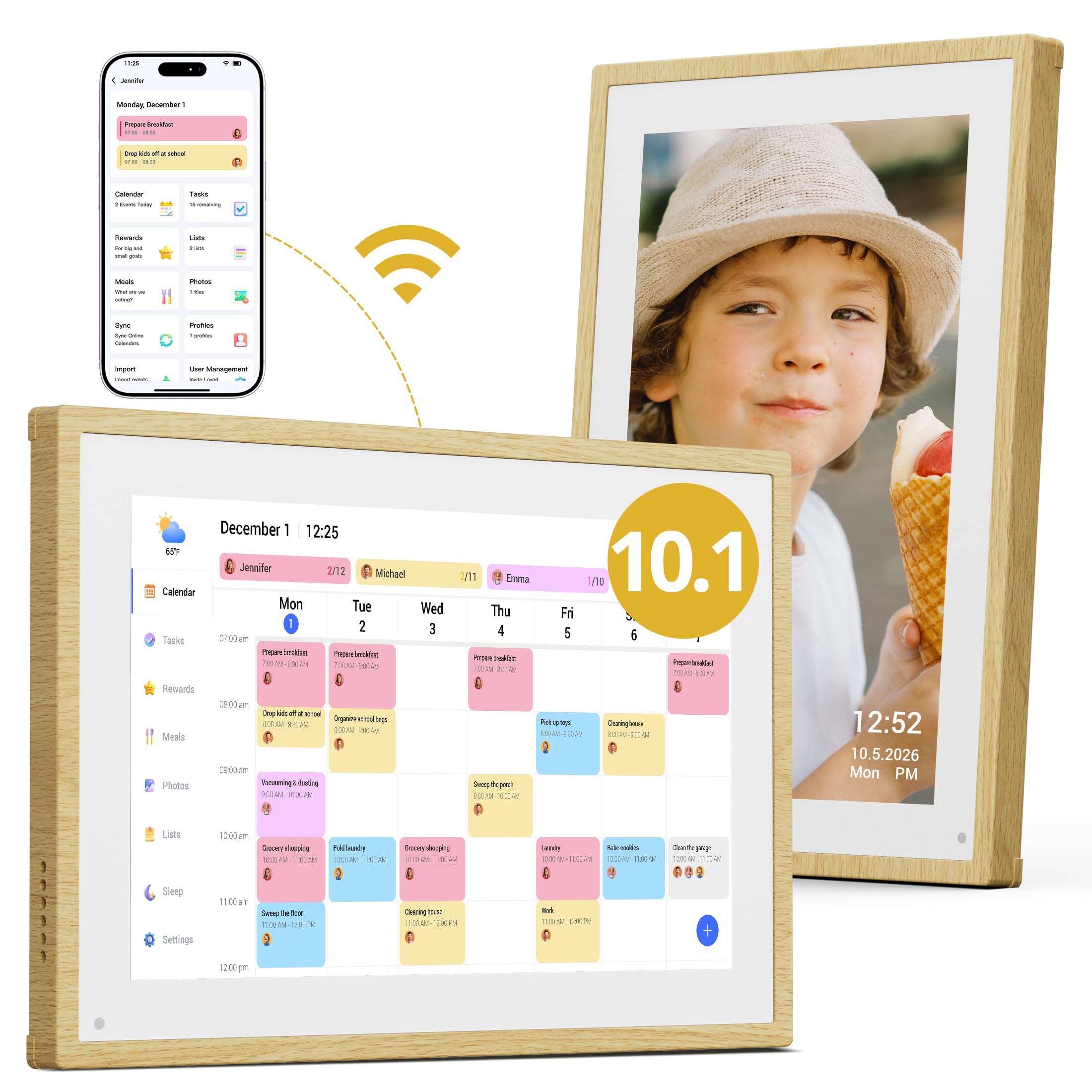 10" Digital Calendar Touchscreen Electronic Family Chore Chart Wood Color