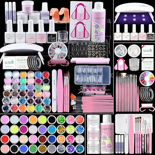 Saviland Kit de uñas acrílicas con taladro, kit de uñas acrílicas para extensión de uñas con polvo acrílico y líquido, cepillo de uñas acrílicas,