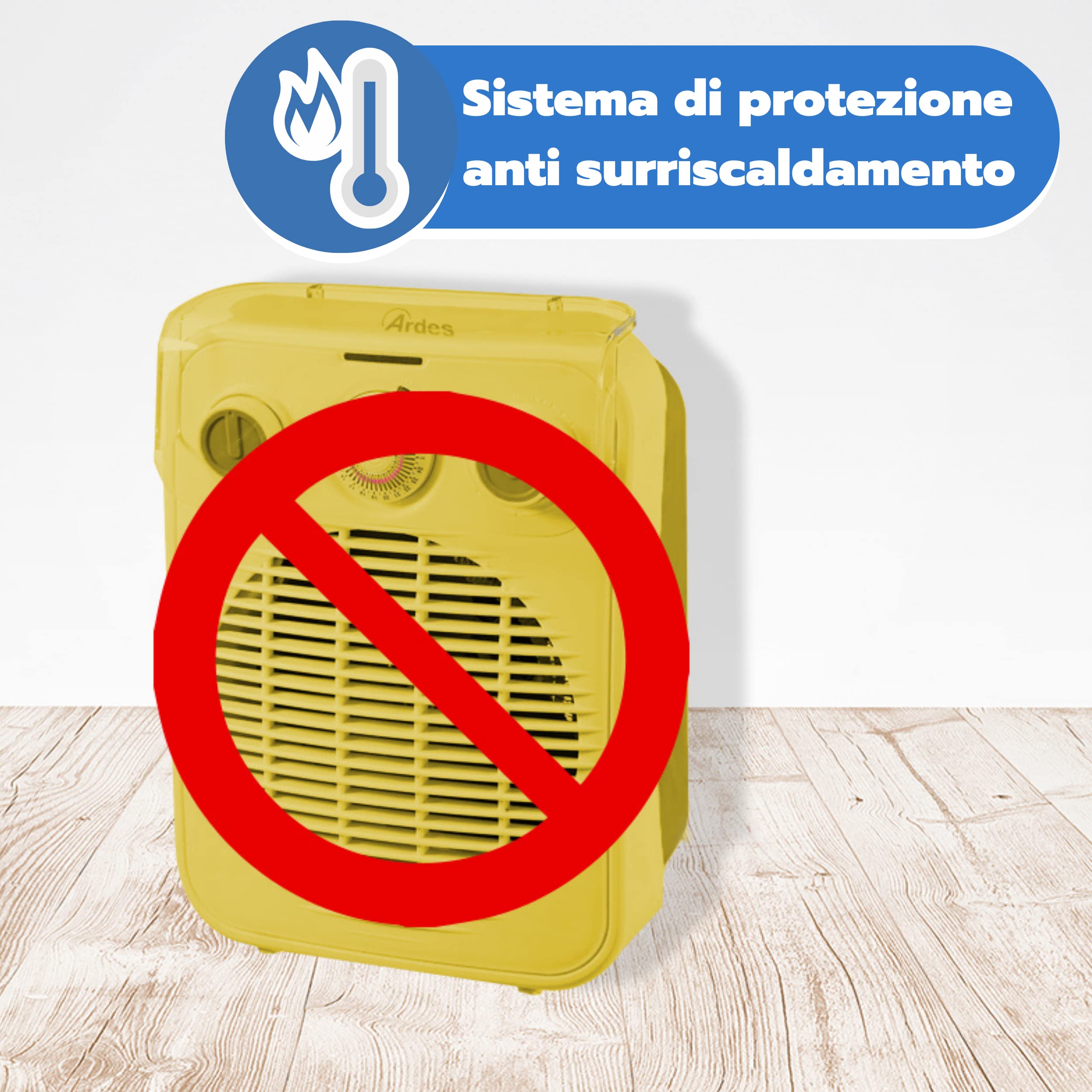 ARDES | AR4F10TI Termoventilatore a Filo CHRONOS, Stufetta Riscaldante 2 Potenze Eco/comfort, Termostato Temperatura Ambiente, Stufetta Scaldino Portatile con Timer 24H e Sicuro Contro I Liquidi