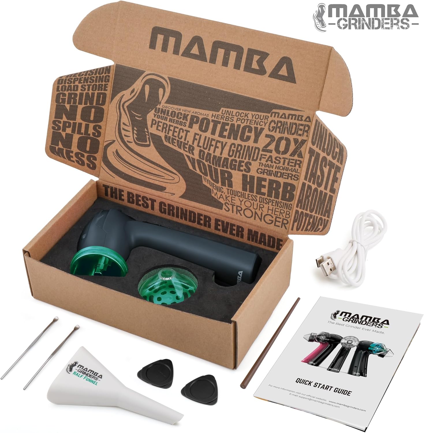 Mamba Original Gray Electric Portable Herb Grinder bundle with Mamba Lite Gray All-Plastic Head Electric Grinder