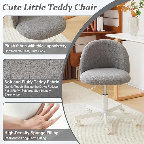 Miniatura 5 de VINGLI Silla Candy sin brazos, bonita silla de escritorio cómoda y pequeña con ruedas, silla de tocador con soporte lumbar, silla giratoria