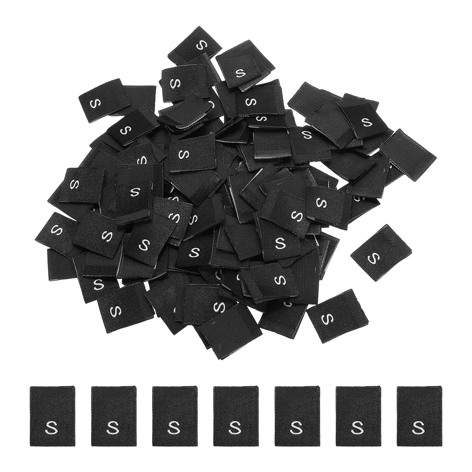 PATIKIL S Clothing Sewing Size Label, 150 Pack Woven Garment Size Tags Mix Clothing Crafting Ribbons Embroidered Label for Clothes Garment, Black