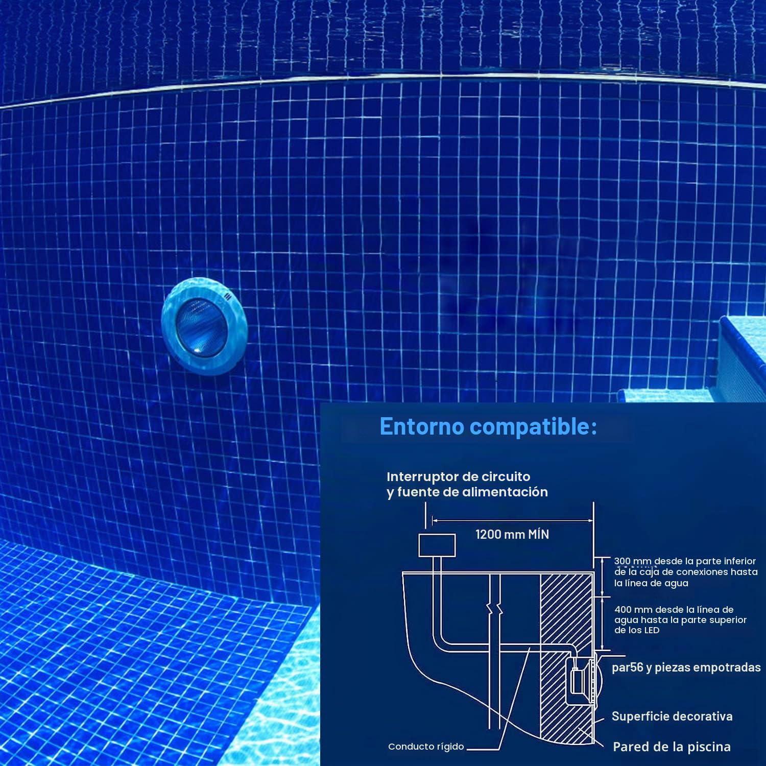 COOLWEST 54w iluminación de piscina led, luz submarina RGB iluminación de estanque LED multicolor, PC impermeable 12v AC/dc, con control remoto, adecuado para acuarios, piscinas o Spa