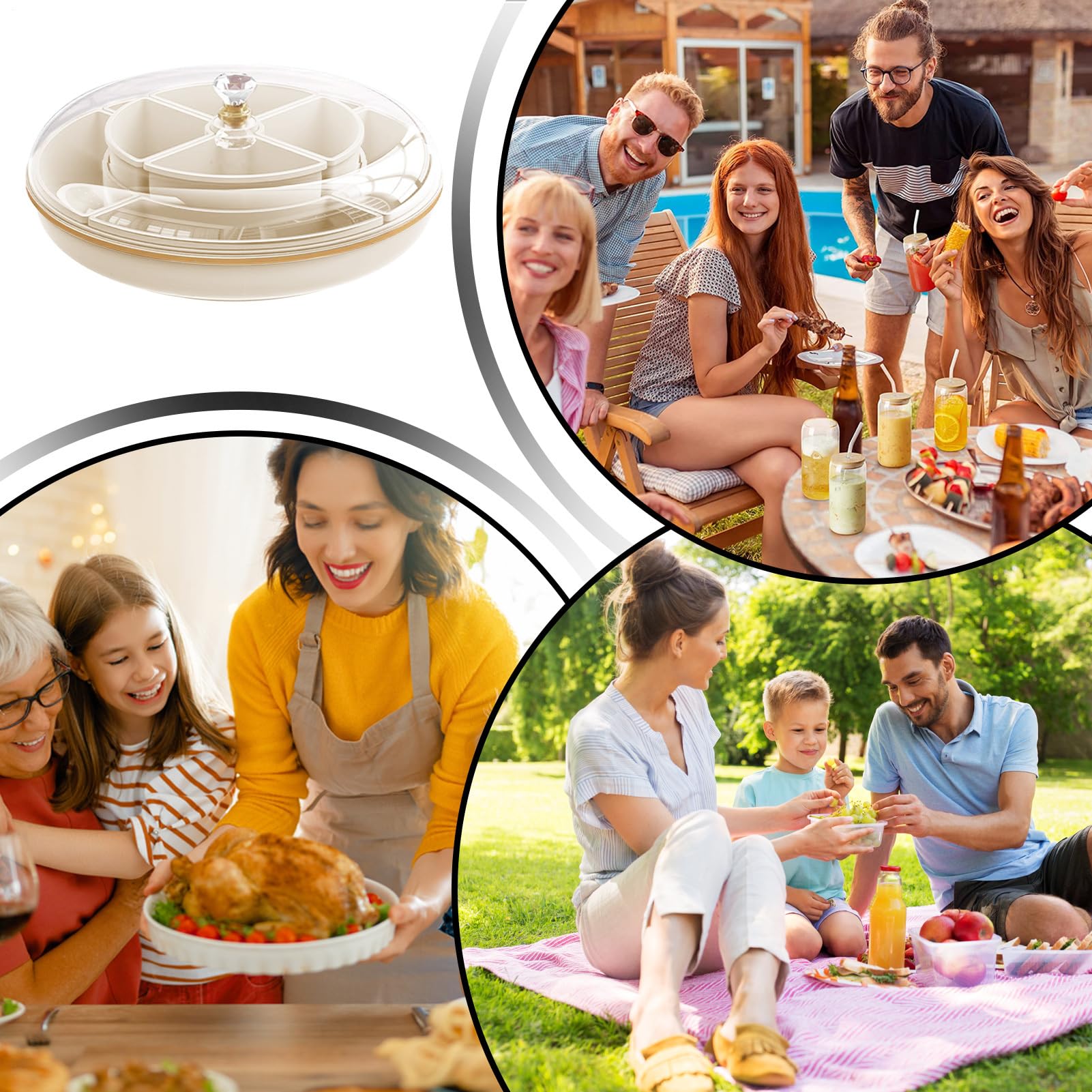 de Aperitivos Portátil de Doble Capa | Bandeja De Servir Snacks De Doble Capa Transparente Y Hermética para Frutos Secos, Caramelos, Viaje, Trabajo, y Despensa