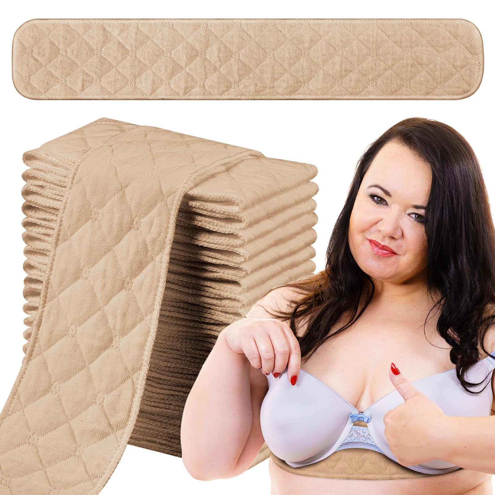 SATINIOR 20 Forros de Sujetador para Sudor 18 x 3 Pulgadas Almohadillas Debajo del Pecho de Algodón de 3 Capas para Mujeres