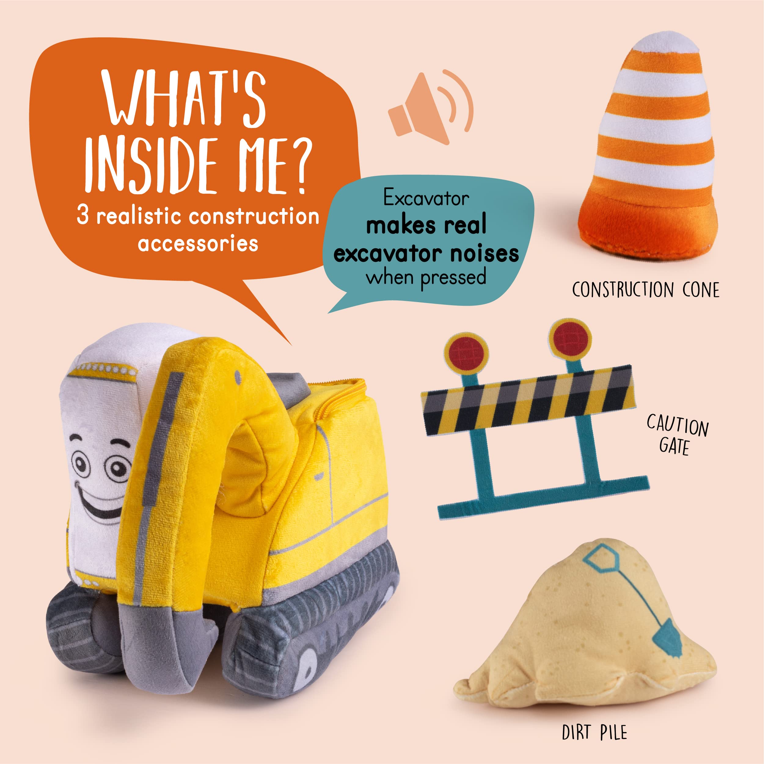 Talking Excavator Plush Toy Set | Includes 3 Construction