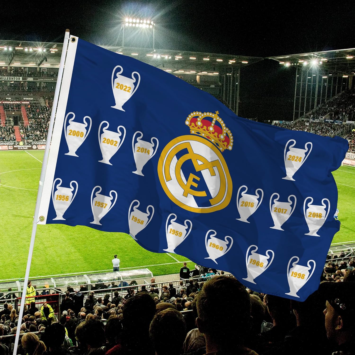 Real Madrid Flag Banner 3x5ft Champions League 2024 Hala Madrid Merengue Fans Soccer Durable Indoor or Outdoor Football Soccer 2 Grommets - Image 2