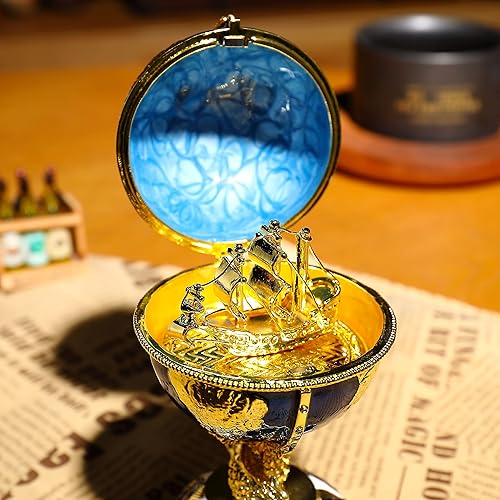 Miniatura 6 de Faberge - Caja de joyería de huevo con diamantes de imitación esmaltados, caja de joyería Faberge con bisagras, caja de anillos para decoración del