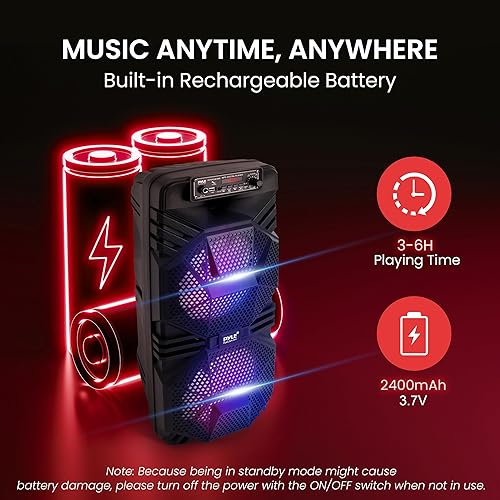 Miniatura 5 de Pyle Sistema de altavoces PA Bluetooth  Altavoz Bluetooth recargable de 600 W para exteriores, sistema PA portátil con subwoofer dual de 8 pulgadas,