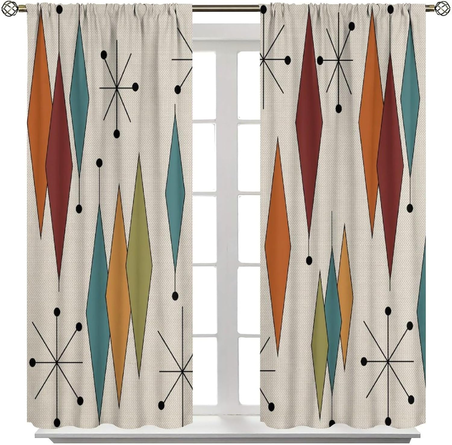 Abstract Geometric Modern Curtains Mid Century Art Colorful Orange Blue Green Window Treatments for Kitchen Bedroom Living Room Drapes 52x84 Inch