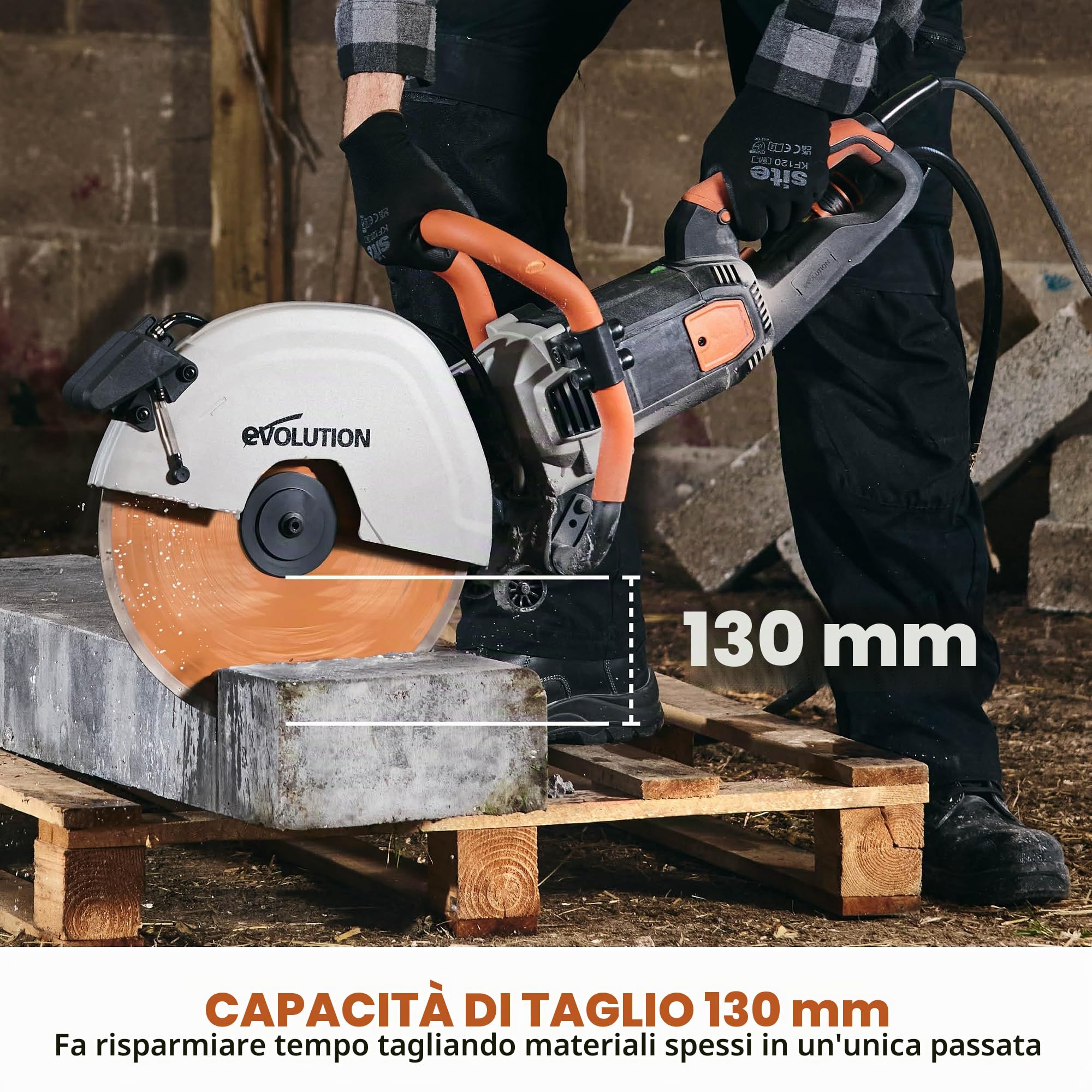 Evolution Power Tools R350DCT - Sega per calcestruzzo, per tagliare calcestruzzo, pietra, mattoni, tegole e altro, taglierina a disco elettrica da 350 mm, lama diamantata di alta qualità, 230 V, 350