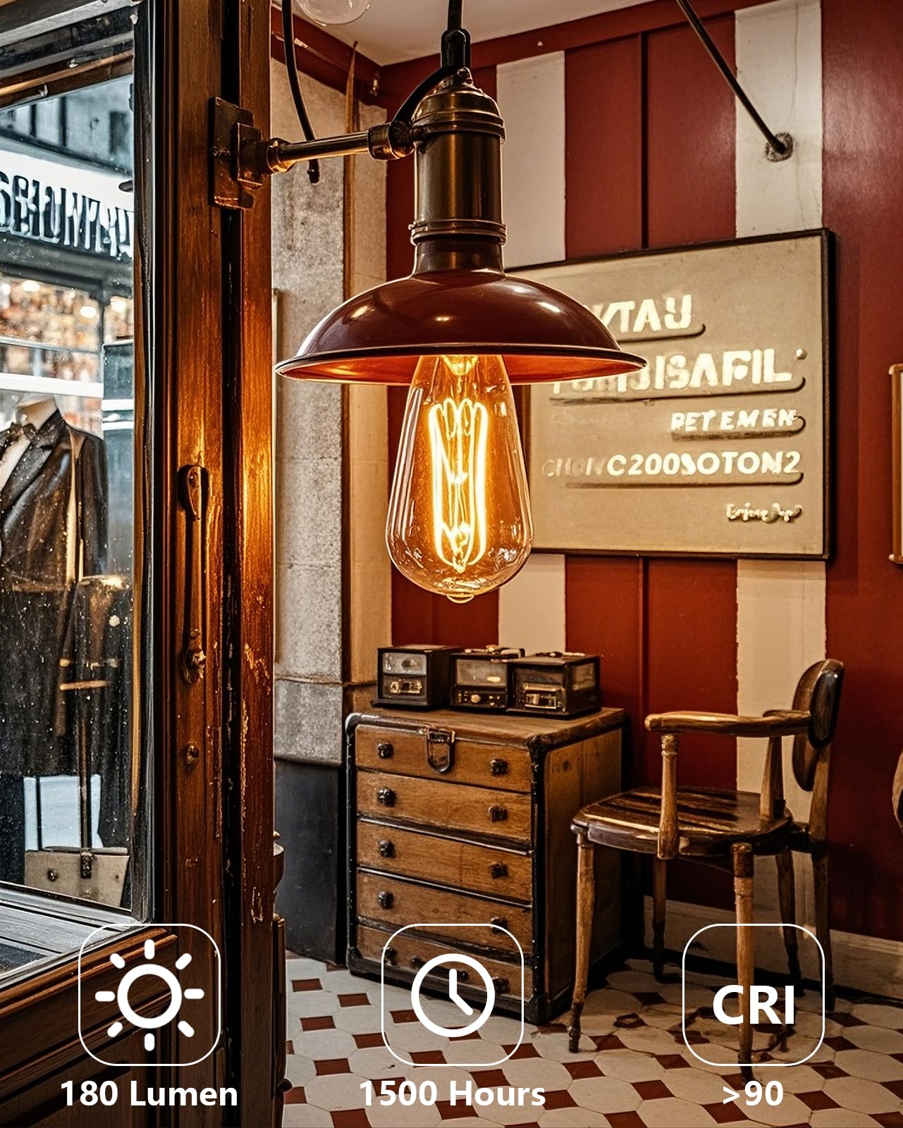 Vanke E27 Vintage Light Bulbs 60W Incandescent Edison Screw Decorative Filament Bulb 2200K Warm Light 180 Lumens Dimmable Pack of 3 - Image 4