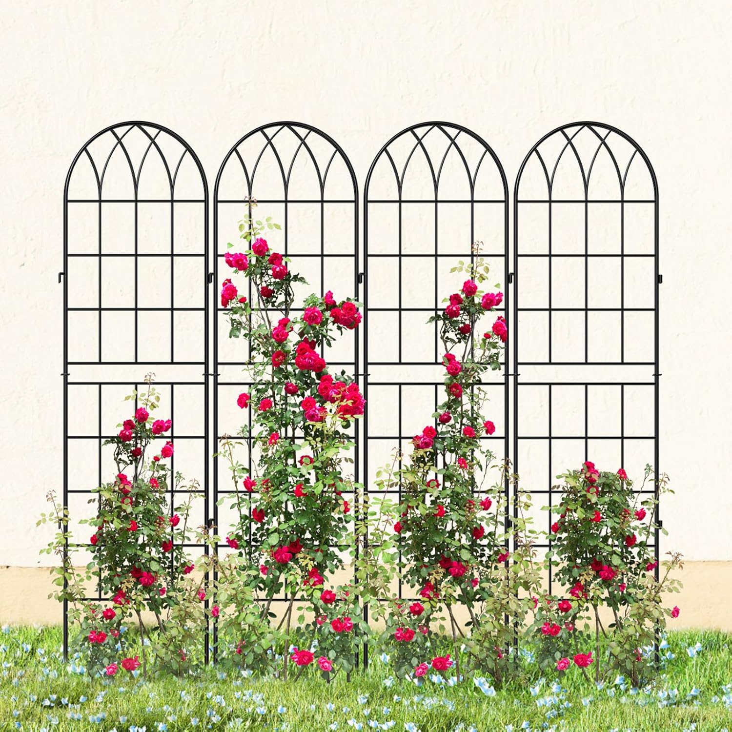 DoCred 4 Pack Garden Trellis for Climbing Plants, 59 Inch Metal Plant Trellis for Plant Support, Large Decorative Outdoor Trellis for Climbing Vegetable Flower Rose Vine Cucumber, Black