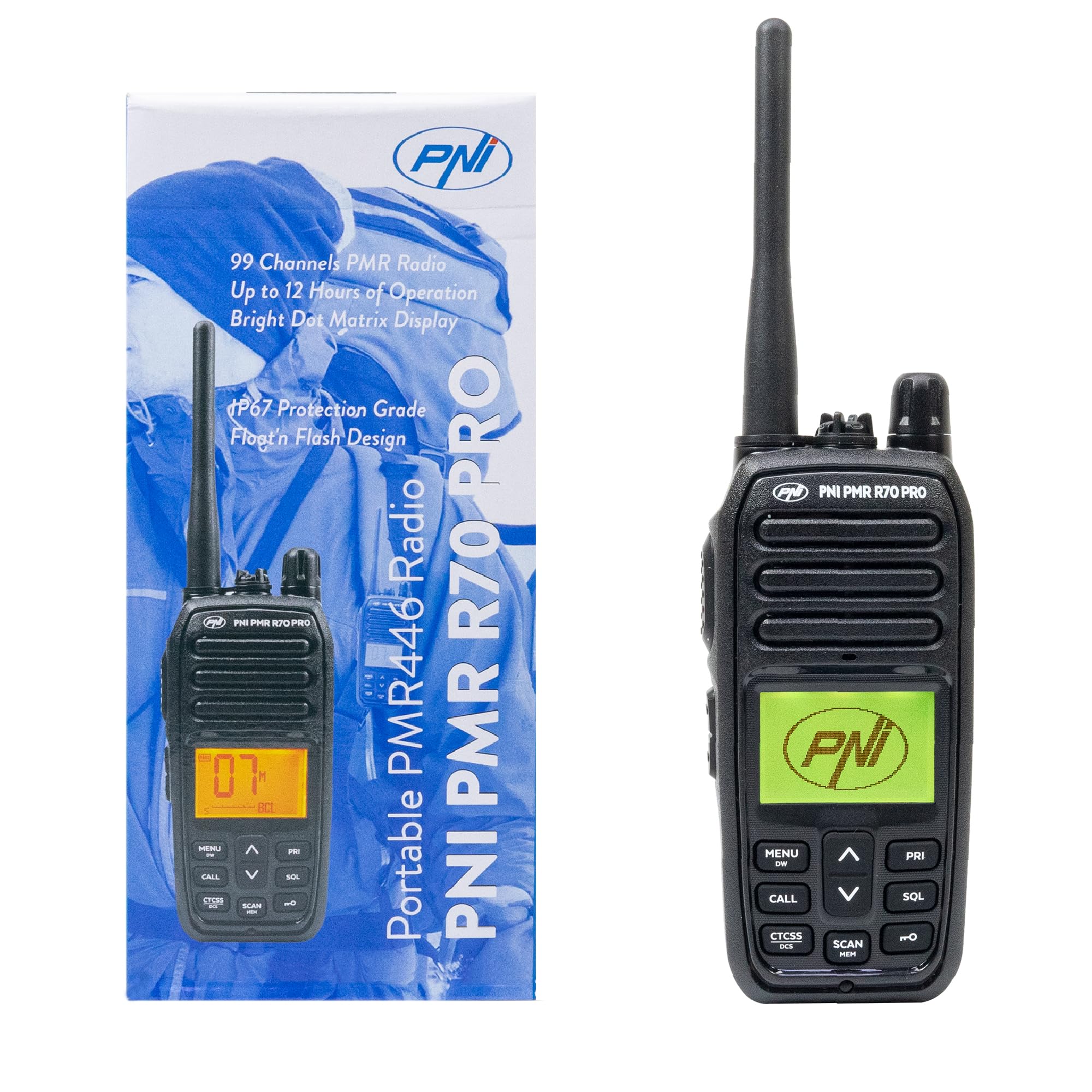Portable Radio Station PNI PMR R70 PRO 446MHz, 16CH 0.5W, 99 PC Programmable Channels, 50 CTCSS and 166 DCS Toner, IP67, No License Required