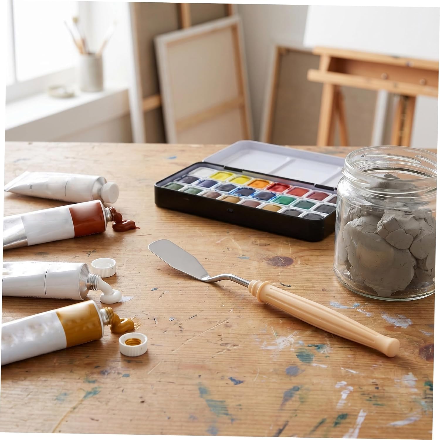 12Pcs Plastic Handle Painting Spatula Flexible Oil Painting Scrapers for Canvas Mixing and Wall Art Lightweight Palette Knives for Watercolor Ceramics Pottery and Decoration